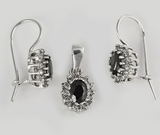 480/245 komplet srebrny z czarnymi cyrkoniami