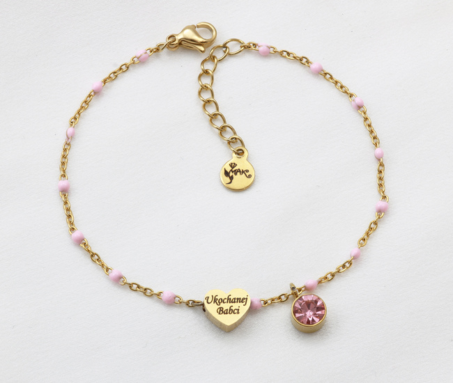 Złota bransoletka z grawerem z sercem i kryształkami 1898/5