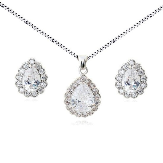 KPL 599/577 komplet kolczyki i wisiorek z krystalicznymi łezkami plus łańcuszek, srebrny