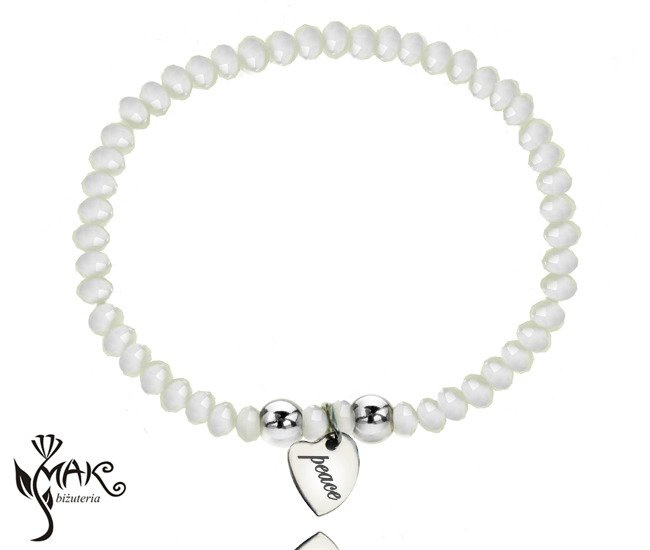 BR825 BRANSOLETKA Z GRAWEREM stal kryształki białe serce