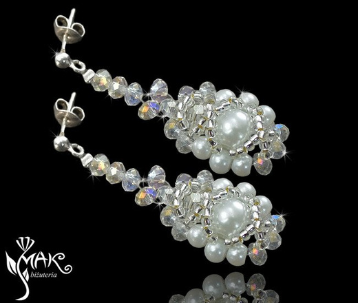 KPL431 PIĘKNY KOMPLET PEREŁKI, KRYSZTAŁY - biżuteria na ślub, biżuteria ślubna