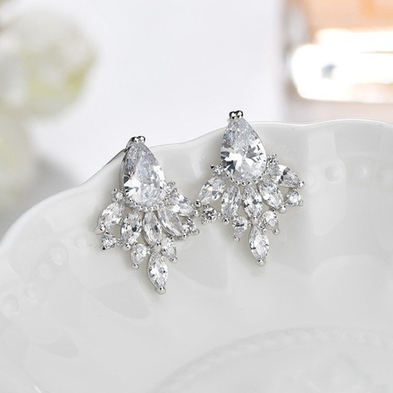 Kol 599/902 Kolczyki na ślub, długie z cyrkoniami pazurki crystal