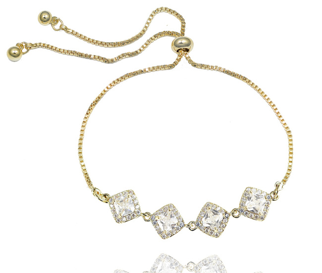 599/1092 bransoletka delikatna z cyrkoniami kwadraty pozłacane