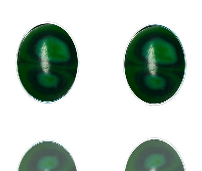 480/396 kolczyki srebrne owalne malachit zielony