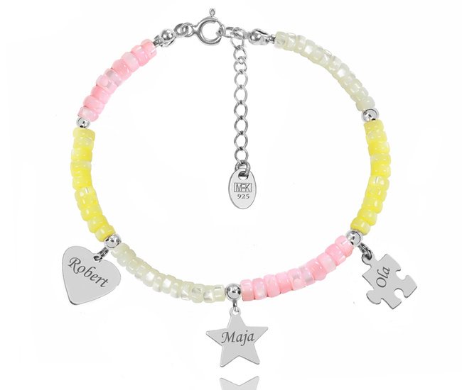 1396 Bransoletka z grawerem srebro 925 perełki rodzina