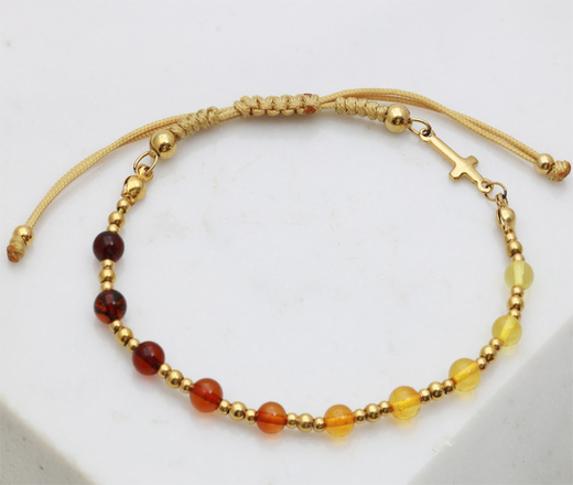 bransoletka różaniec z bursztynem pozłacana 1841/3