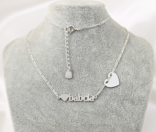 1616 naszyjnik srebrny 925 serce pod grawer i napis babcia