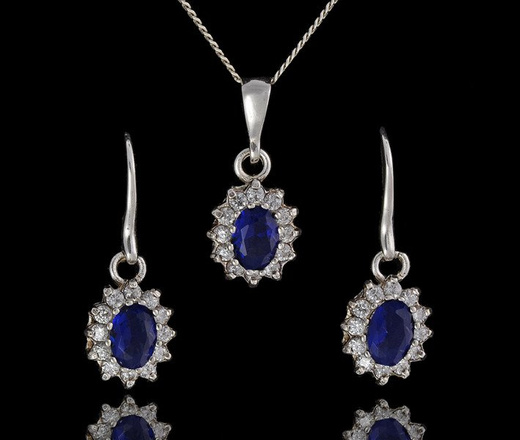 480/176 komplet srebrny z niebieską cyrkonią