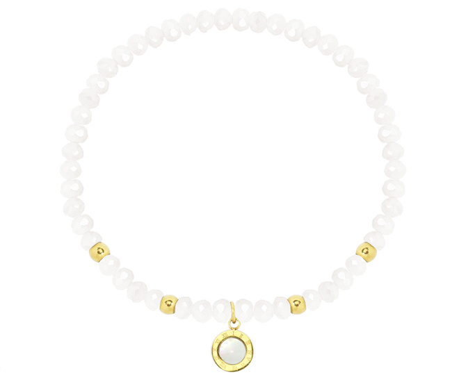 1445 bransoletka stal pozłacana kryształki białe masa perłowa