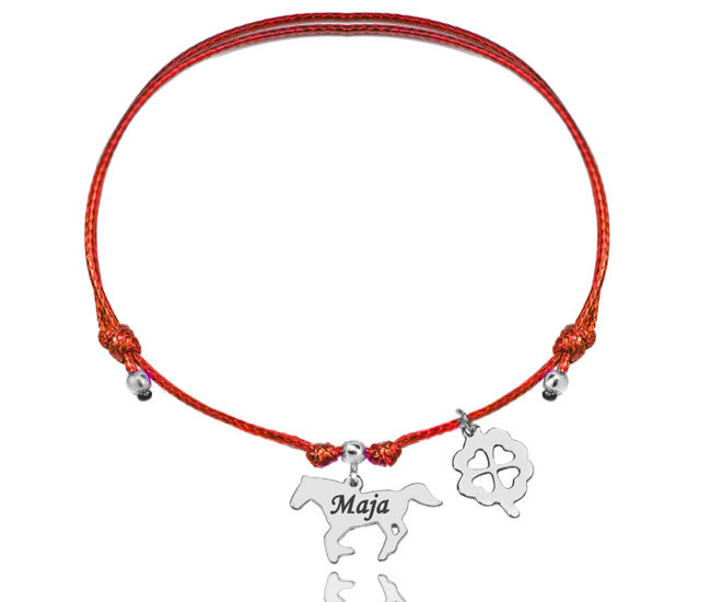 1334 BRANSOLETKA Z GRAWEREM srebrna na sznureczku