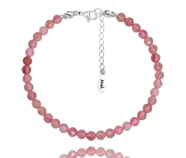 1728/1 bransoletka srebrna 925 z kwarcem truskawkowym kamień naturalny