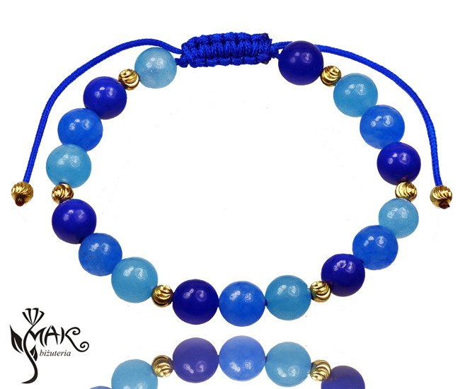 BR948 Bransoletka z niebieskich jadeitów na sznurku