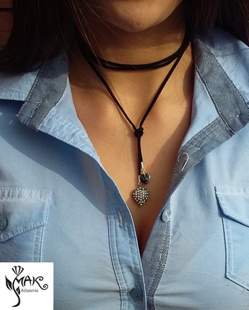 NK741 NASZYJNIK choker srebro 925 CZARNY Swarovski Elements