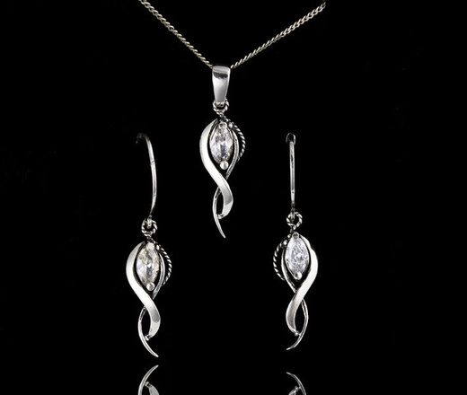480/193 komplet srebrny spiralny z cyrkoniami
