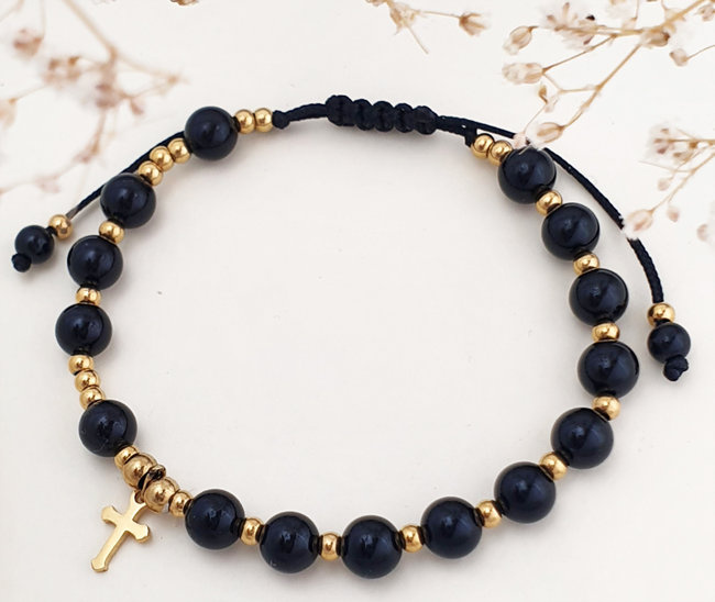 1466 bransoletka różaniec pozłacana na sznureczku