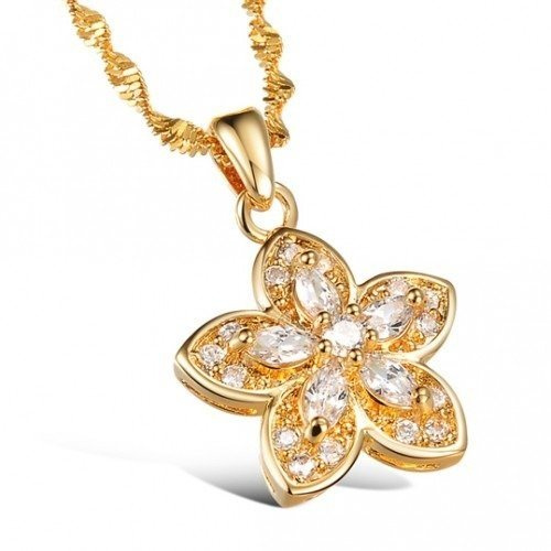 NK599/466 NASZYJNIK żółte złoto cyrkonie kwiat