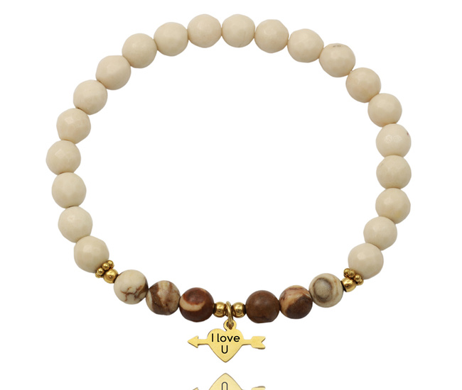 pozłacana bransoletka z grawerem 1753 strzelała amora, kamienie naturalne