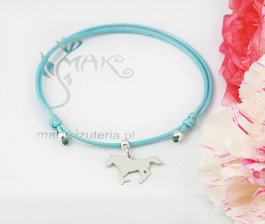 1636/1 bransoletka personalizowana srebro 925 na sznurku koń