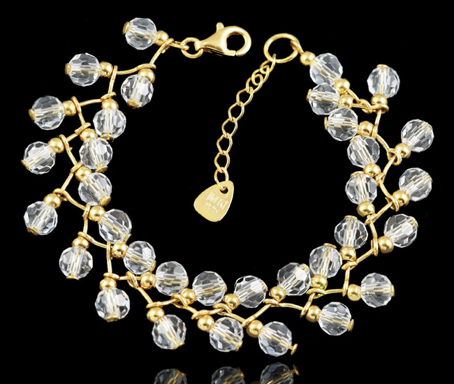 1523 bransoletka srebrna pozłacana z kryształkami na ślub