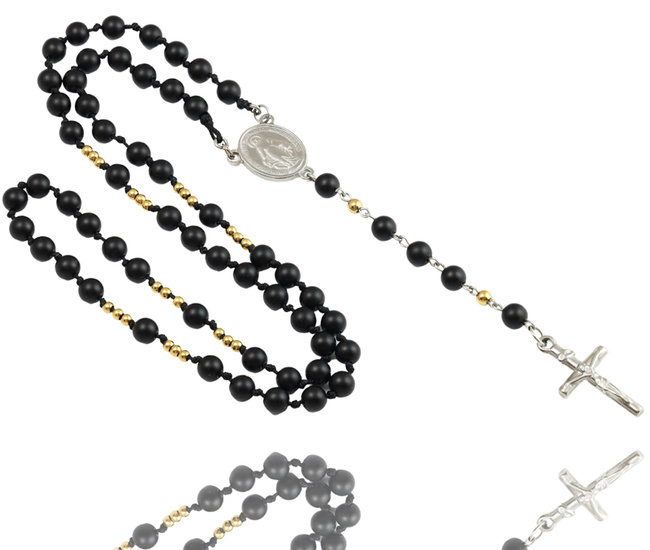 pozłacany różaniec 1757/1 z onyksu