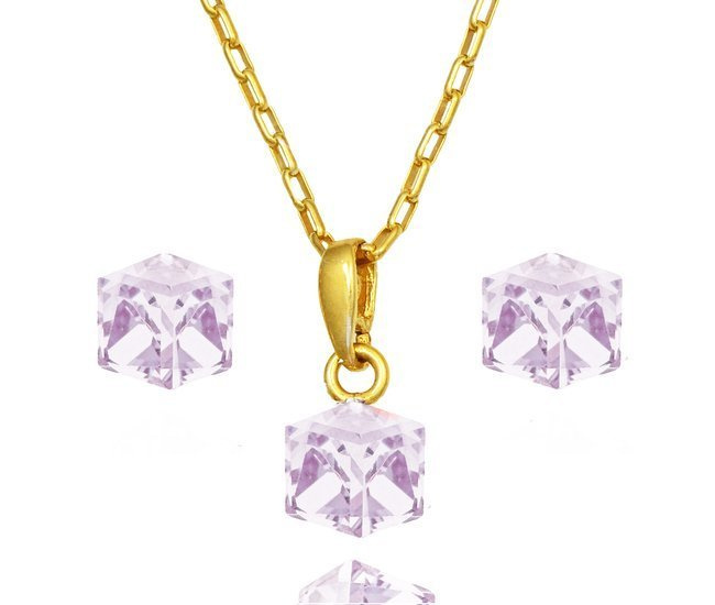 1230 komplet Swarovski Elements srebro 925 pozłacane kostki fiolet