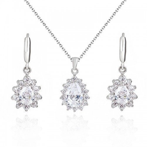 KPL 599/583 komplet kolczyki i wisiorek z krystalicznymi  łezkami plus łańcuszek, srebrny