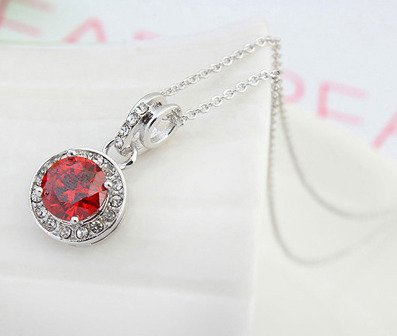 NK599/460 NASZYJNIK platynowany cyrkonia czerwona