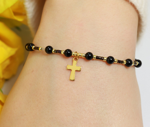 1631/11 bransoletka różaniec stal złocona z kamieniami naturalnymi