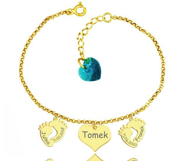 BR1004 bransoletka grawrowana  trzy zawieszki Swarovski Elements serce złota 925