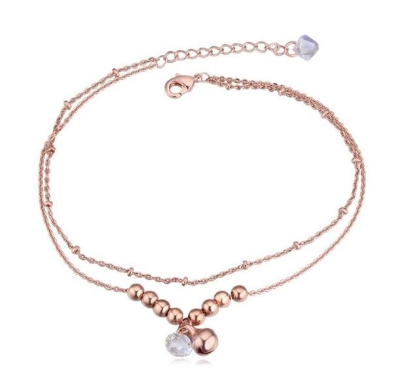 Br 599/642 BRANSOLETKA złota na stopę, podwójny łańcuszek , ze złotymi kuleczkami