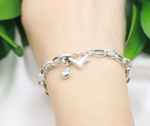 1745/1 bransoletka srebrna 925 na grubym łańcuszku z sercem