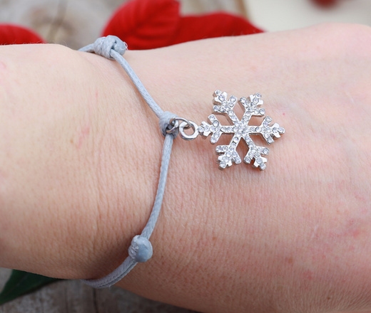 1596/21 bransoletka duży charms na sznureczku srebrzona świąteczna bałwanek