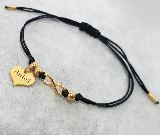 1031 BRANSOLETKA Z GRAWEREM złota sznurek nieskończoność stópki