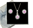 480/99 komplet srebrny kwiatuszki z różowymi cyrkoniami