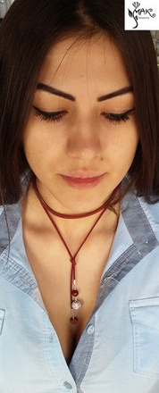 NK740 NASZYJNIK choker srebro 925 BORDO sznurek Swarovski Elements