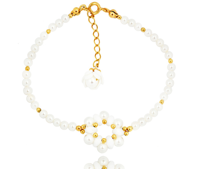 1501 bransoletka srebrna pozłacana z perełkami na ślub