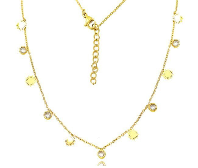 1251/5 naszyjnik złoty stalowy cyrkonie słoneczka