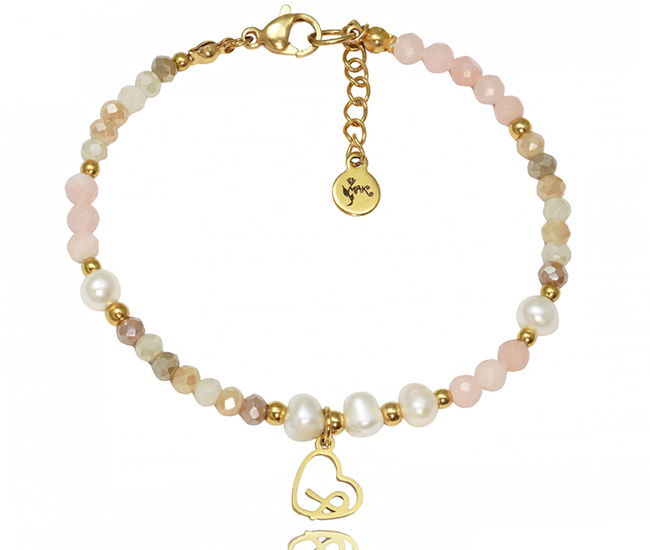 1859 bransoletka z grawerem opal różowy, perełki amazonka