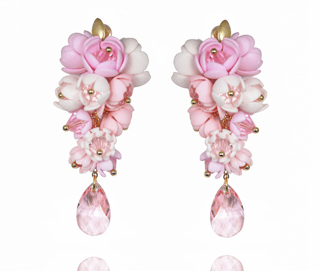 kolczyki pozłacane z kwiatuszkami i kryształami handmade 1816/12