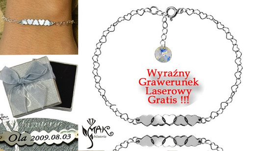 BR751 BRANSOLETKA Z GRAWEREM laser serca Swarovski Element