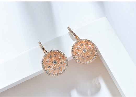 599/1013 kolczyki pozłacane koła rozety z cyrkoniami różowe złoto