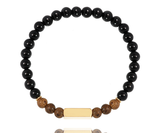 1628/3 bransoletka męska stalowa z koralikami z agatu oraz drewnianymi