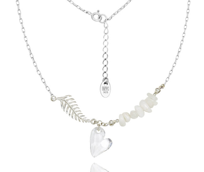 1383/20 naszyjnik srebrny 925 biały z krystalicznym serduszkiem
