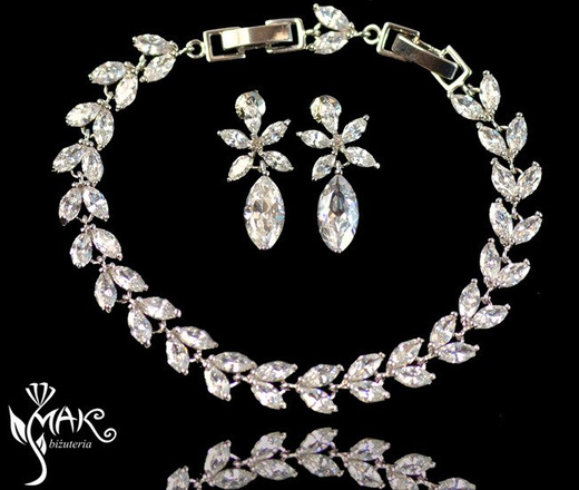 Kpl878 komplet ślubny, biżuteria ślubna z cyrkoniami b599/424 k599/562