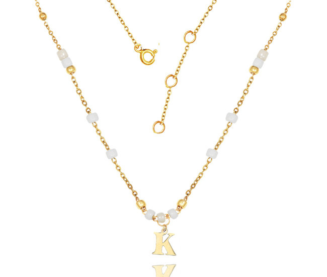 1326/20 naszyjnik pozłacany z kuleczkami, koraliki z literką