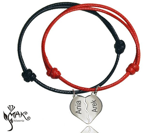 BR724 BRANSOLETKI Z GRAWEREM dla pary serce połówki