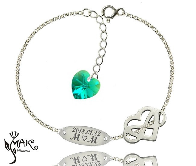 BR907 BRANSOLETKA Z GRAWEREM serce z infinity nieskończoność Swarovski Elements