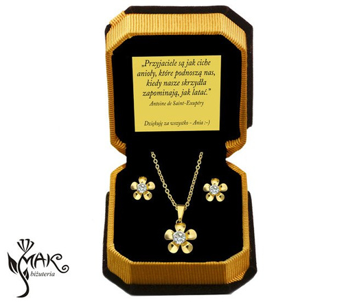 Kpl821/6 komplet kwiatki złote stal szlachetna cyrkonia celebrytka