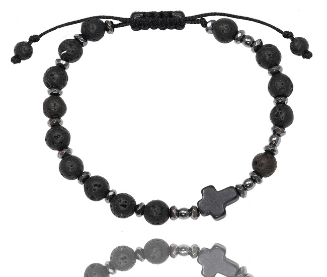 1722/6  bransoletka różaniec męska kamienie wulkaniczne