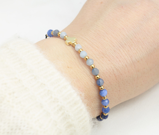 bransoletka różaniec z kamienia naturalnych stal złocona niebieska 1877/1